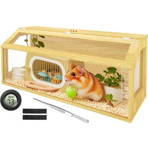48" Large Hamster Cage, Chew proof Gerbil Cages and Habitats, Openable Top Roof Window with Silencing Pad, Wooden Guinea Pig Cage for Small Animals, Dwarf and Syrian Hamster, 48 x 20 x 20 Inches