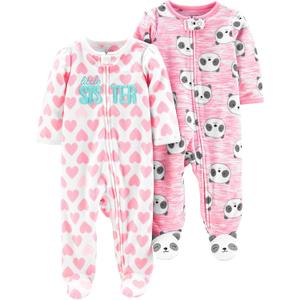 Simple Joys by Carter's Baby Girls' Fleece Footed Sleep and Play, Pack of 1, Pink Heather Panda/White Hearts, 0-3 Months