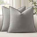 ANRODUO Decorative Linen Pillow Covers 18x18 Inch Light Gray Pack of 2 | Neutral Farmhouse Boho Soild Cushion Case, Soft Accent Pillowcase for Couch Sofa Bedroom Living Room, Summer Home Decor
