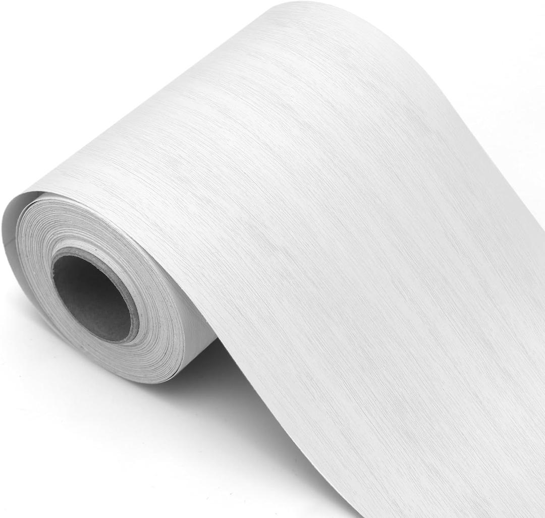 Peel and Stick White Wood Grain Wallpaper Border, Removable PVC Waterproof Wallpaper for Mirror Frame, Kitchen Tiles, Cabinet, and Home Dcor (32.8ft x 3.9inch)