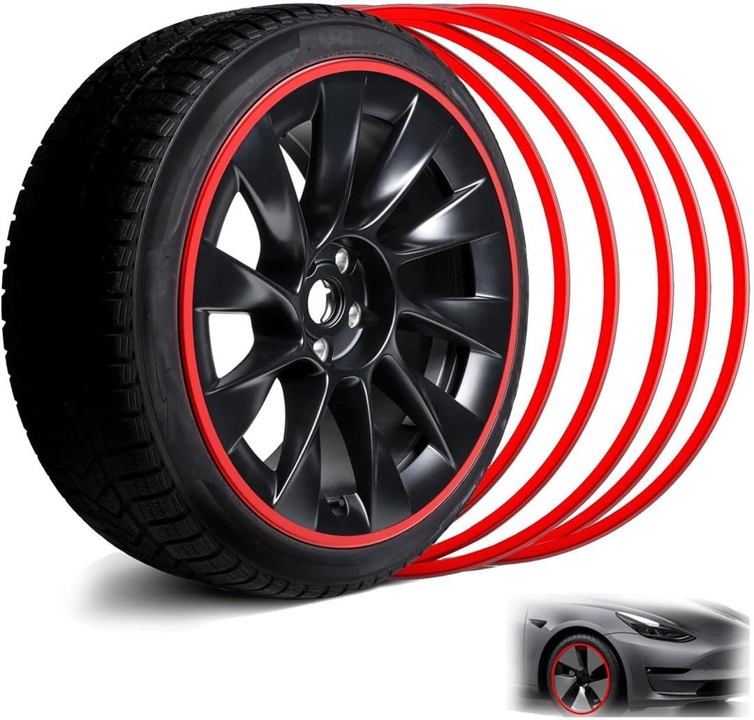 Red 18" Rim Protector, Aluminium Alloy Wheel Protection Ring, Wheel Rim Protector Strips for Curb Rash Prevention, Universal Wheel Accessories for Cars, Trucks, SUVs & Tesla All Models 4PCS