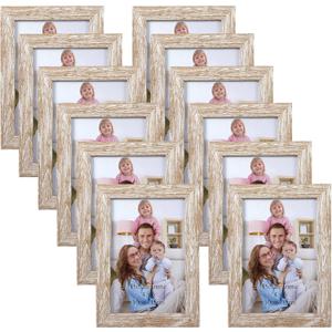 Giftgarden 4x6 Picture Frame Distressed Beige White Set of 12, Multi Rustic Wood Grain 4 by 6 Photo Frames Bulk for Wall or Tabletop Display