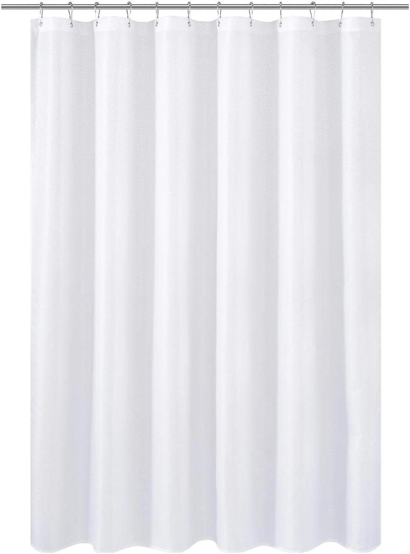 N&Y HOME Short Shower Curtain or Liner Fabric 66 inches Shorter Length, Hotel Quality, Washable, Water Repellent, Diamond Patterned White Bathroom Curtains with Grommets