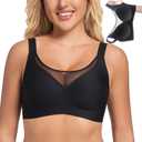 PRETTYWELL Wireless Bras for Women Molded Cup Comfort Push up Bra Mesh Seamless Full Coverage No Underwire Bra A to D Cup (Black, S)