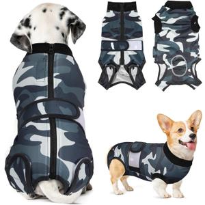 Lukovee Recovery Suit for Dogs, Zipper On Recovery Suit for Female Male Dog, Onesie Abdominal Wounds Cone E-Collar Alternative Prevent Licking Spay Recovery Suit (Camouflage, XL)