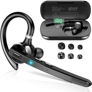 Bluetooth Headset, Wireless Bluetooth 5.3 Earpiece, 90Hrs Hands Free Headset with APTX HD Audio & Mute Button, Dual Noise Cancelling Mics, Single-Ear Headphone for Trucker/Business/Office/Gym (Grey)
