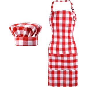 SATINIOR 2 Pcs Chef Costume for Women Men Chef Hat Apron Set for Adult Baker Apron Hat for Cooking Cosplay (Red, White,Plaid Style)