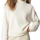 Wyeysyt Women's Oversized Rollneck Sweater Chunky Cable Knit Soft Pullover Sweater Fall Winter Casual Knitwear, White, Size L