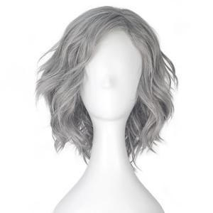 Miss U Hair Old Lady Gray Wig Silver Grey Grandma Wig Women Short Wavy Curl Hair for Cosplay Costume
