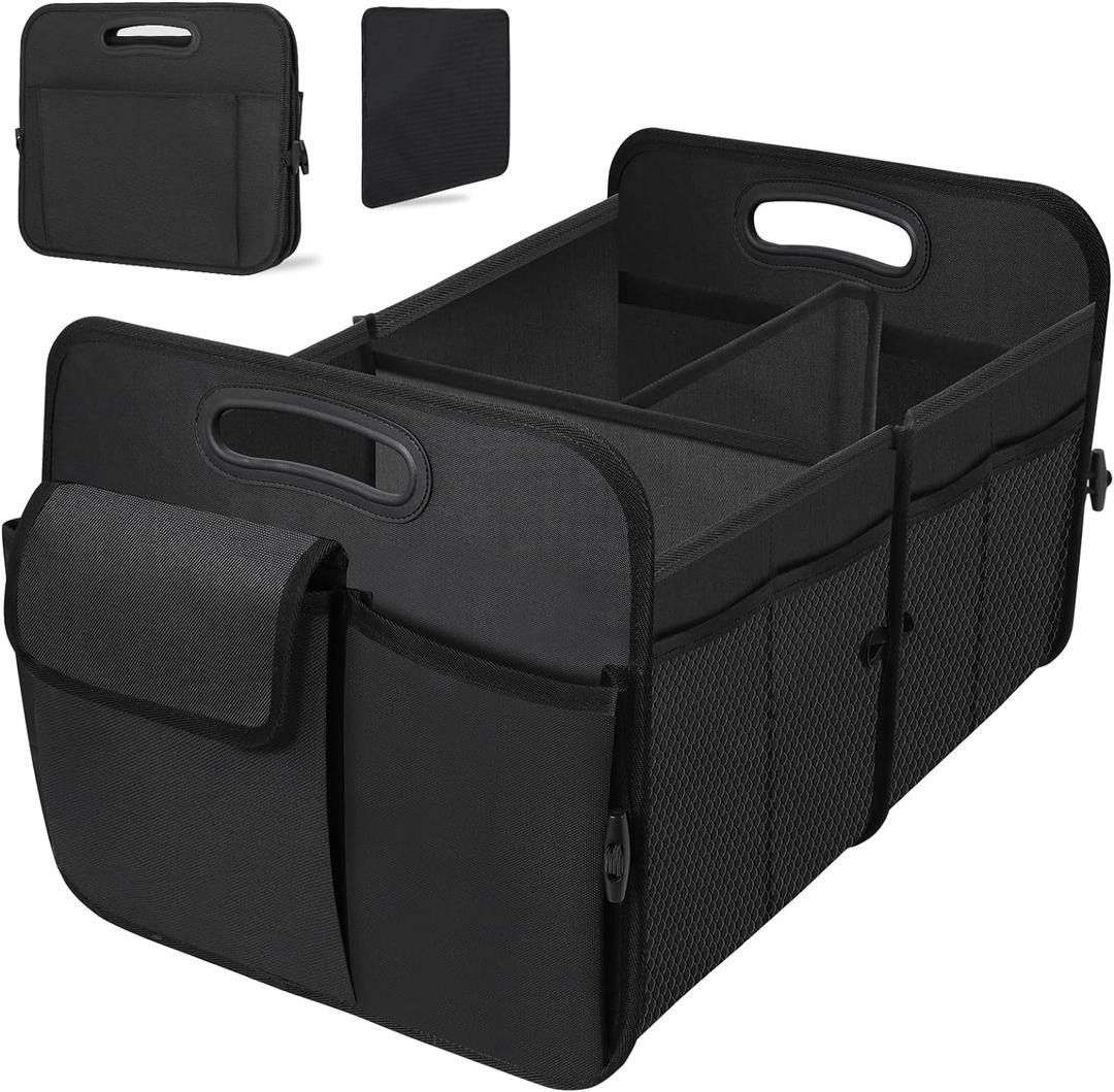 Trunk Organizer, Collapsible Waterproof Multi-Functional car Trunk Grocery Organizer Storage for SUVs & Sedans, Car Accessories for Women/Men, 3 Compartments, Black