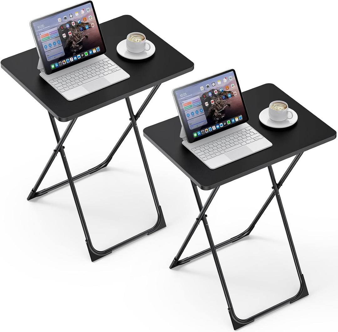 Kitsure TV Tray - Foldable TV Trays Set of 2 with Corner Stabilizers, Waterproof & Scratch-Resistant TV Dinner Tray Table for Living Room, Bedroom, Office, Picnic, 16.9"13.0"24.2", Black
