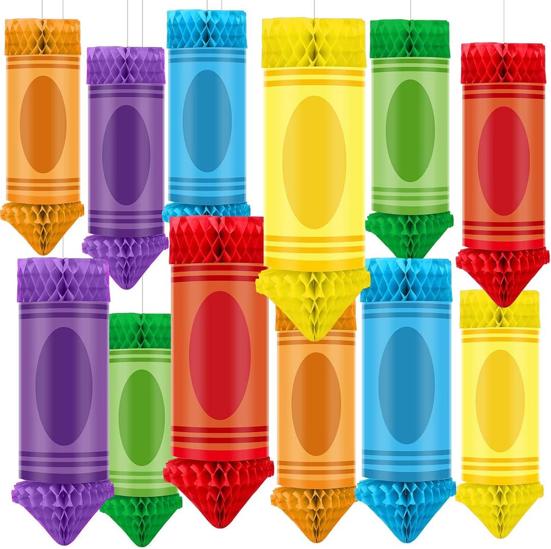 Retisee 12 Pcs Crayon Classroom Decor Back to School Hang, Classical Color