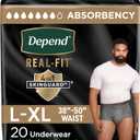 Depend Real Fit Adult Diapers, Incontinence Underwear for Men, Disposable, Maximum Absorbency, Large/Extra Large, Grey, 20 Count, 