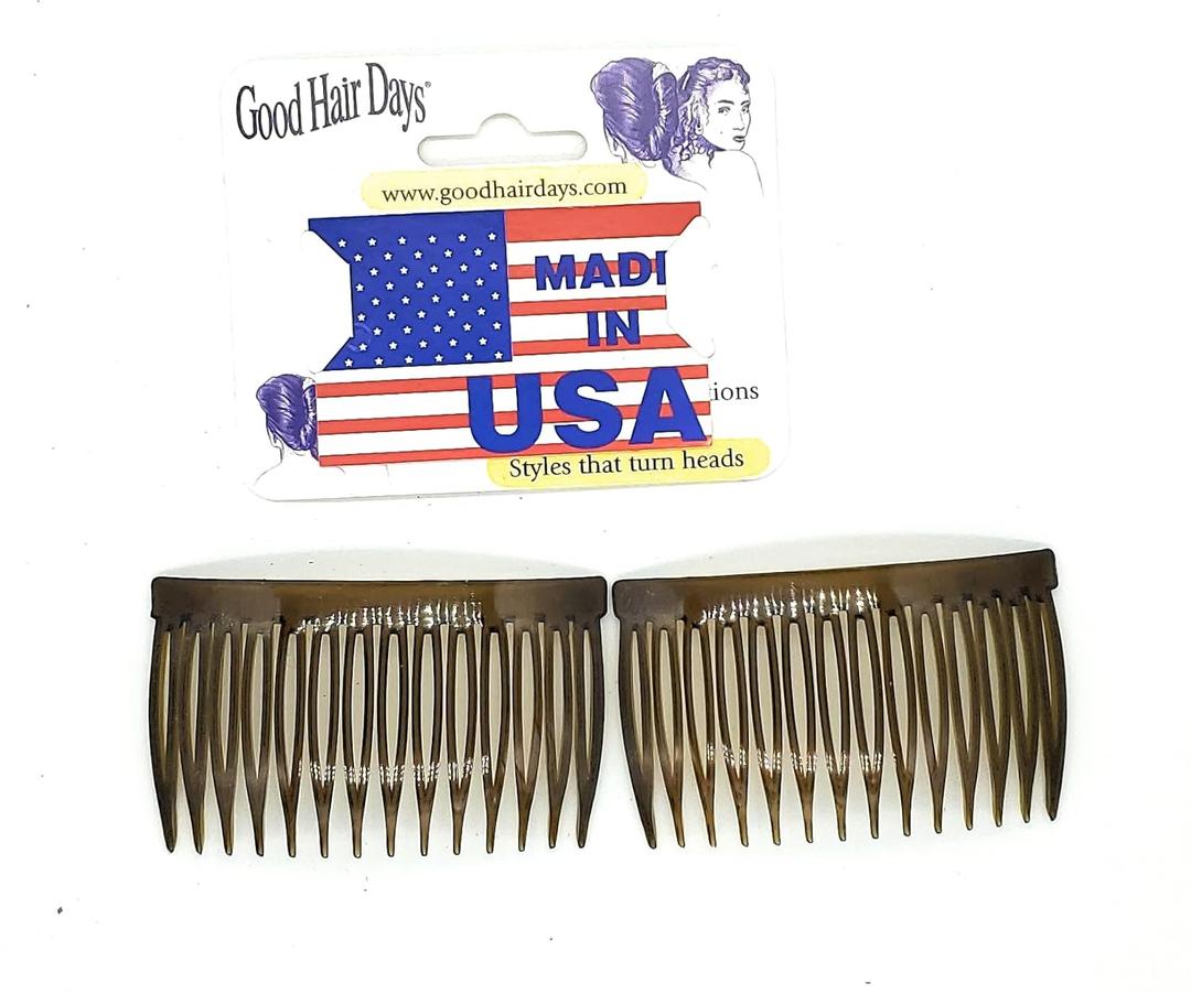 Good Hair Days Side Combs  2 7/8 AntiSlip Side Combs for All Hair Types, Bridal Jewelry & Daily Styling Accessory for Secure Updos  Tortoise Brown, Set of 2
