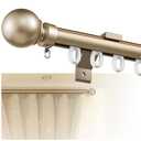 Single Curtain Track for Windows, Wall Mounted Heavy Duty Curtain Rail with Decorative Round Finials, Aluminum Brackets, Silent Easy to Install Track for Bedroom Living Room(Gold,2.3m(7.5ft))