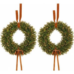 Dingion 2 Pack 20 Inch Fall Wreath for Front Door Boxwood Wreath with Bow