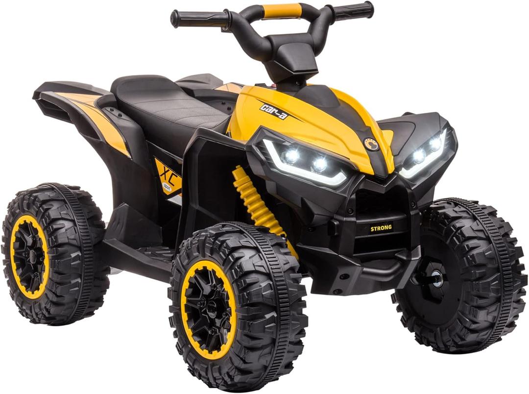 Aosom 12V Kids ATV Quad Car with Forward & Backward Function, Four Wheeler for Kids with Wear-Resistant Wheels, Music, Electric Ride-on ATV for Toddlers Ages 3+ Years Old, Yellow