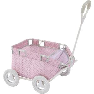 Olivia's Little World - Polka Dots Folding Princess Baby Doll Wagon, Toy Storage Wagon, Doll Furniture, Pink Polka Dots
