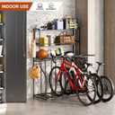 4 Bike Stand, Bike Rack Garage with 3-Tier Storage Rack, Bicycle Stand for Garage Organizer, Indoor Sporting Gear Storage Station for Mountain/Road/Hybrid & Fat Tire Bike, Patent Pending