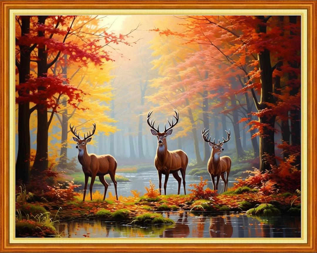 Dooxvey Cross Stitch Kits for Adults Beginners,Full Range of Cross-Stitch Stamped Kits Needlepoint Kits for Beginners Embroidery Kits 11CT Crossstitch Patterns-Forest elk 16x20 inch