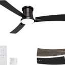 BatQueen 52 Inch Ceiling Fans Black Lights and Remote,White Low Profile Ceiling Fan with Light,Flush Mount,Reversible,6 Speeds,3CCT Dimmable,for Bedroom,Living Room,Indoor Patio