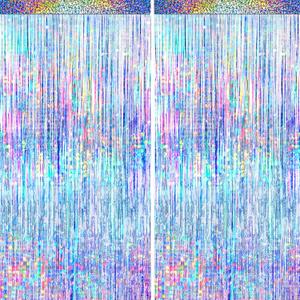 4 Packs Silver Foil Fringe Curtain, Silver Glitter Metallic Tinsel Backdrop for Birthday, Wedding, Baby Shower, Bachelorette, 70s 80s 90s Theme Disco Party, Iridescent Party Decorations Supplies