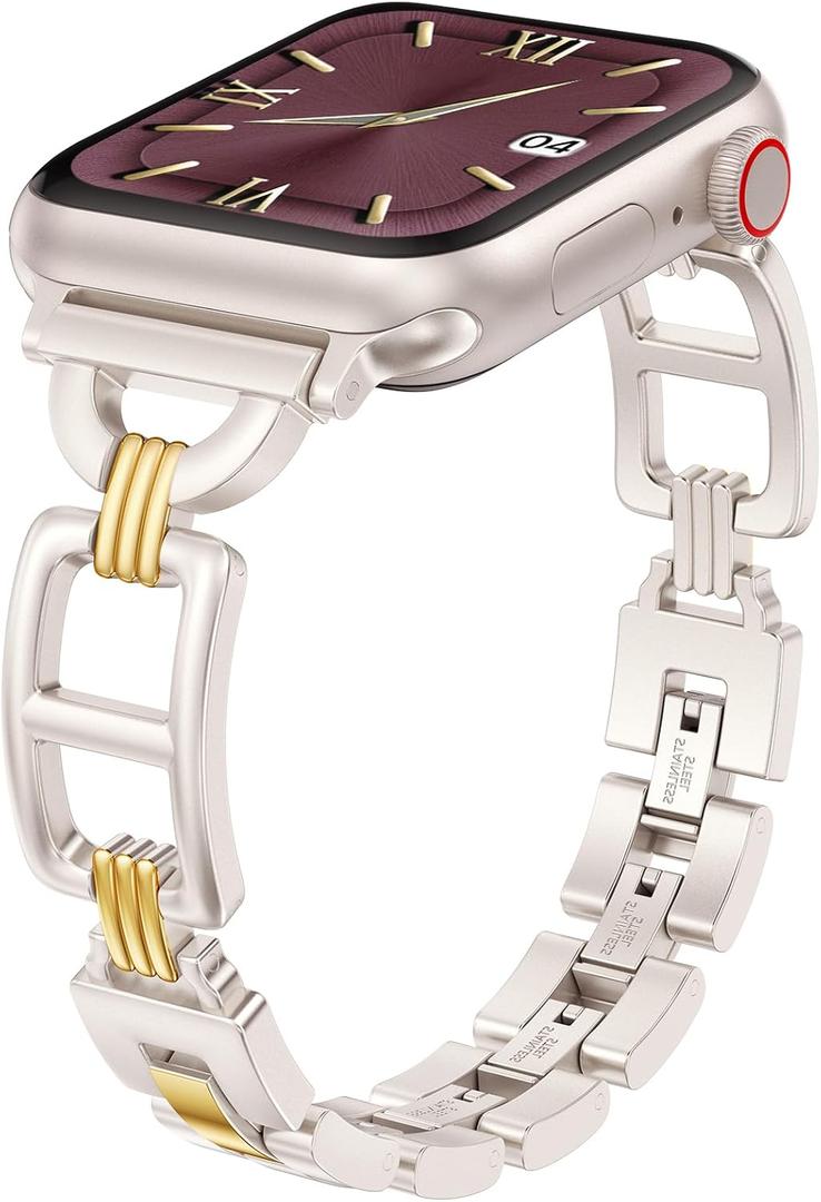 Wearlizer Compatible with Apple Watch Band 41/40/38/44/45/46/49/42mm Women, Dressy Stainless Steel Metal Jewelry Designer Gold Silver Chain Strap for iWatch Series 11 10 9 8 7 6 5 4 3 SE/Ultra 3 2 1