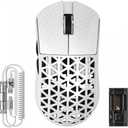 ATTACK SHARK R5 Ultra Wireless Gaming Mouse,Carbon Fiber Shell 39g Superlight,PAW3950MAX Optical Sensor Nordic 52840 MCU 8K Polling 42K DPI,Tri-Mode Programmable Mice with Coiled Cable-White&Griptape