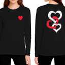 SODSHY Women's Valentine's Shirts Cute Heart Graphic T-Shirt Casual Crewneck Long Sleeve Tops (Black, XL)
