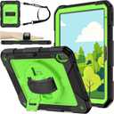 BMOUO Case for iPad (A16) 11th Generation 11" 2025/iPad 10th Generation 10.9 inch 2022, 360 Rotating Stand & Pencil Holder & Hand Shoulder Strap Shockproof iPad 11th/10th Generation Case, Green