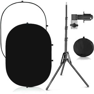 YUOCU 3.3x5ft/ 1x1.5m Chromakey Black White Backdrop with 6.23ft Stand, 2-in-1 Black Screen White Screen Collapsible Reversible Pop-Up Background Panel for Photography, Live Streaming, Video Shooting