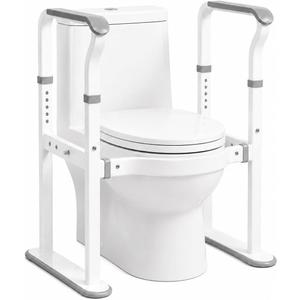 Toilet Safety Rails for Seniors -440lb Heavy Duty, Adjustable Height & Width, No Drilling Toilet Assist Frame with Large Oval Base & Night Light Grips for Elderly, Disabled & Handicap