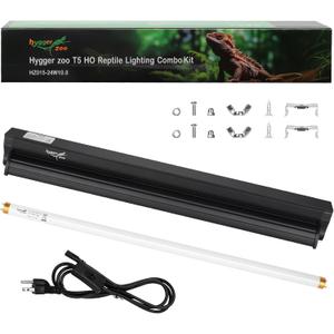 T5 UVB Reptile Light Fixture HO UVB Bulb Lighting Combo Kit, 10.0 UVB Light for Reptiles Terrarium Hood with 24W Reptile Light Bar UVA UVB Desert Lamp for Bearded Dragon Turtle Tank, 22Inch