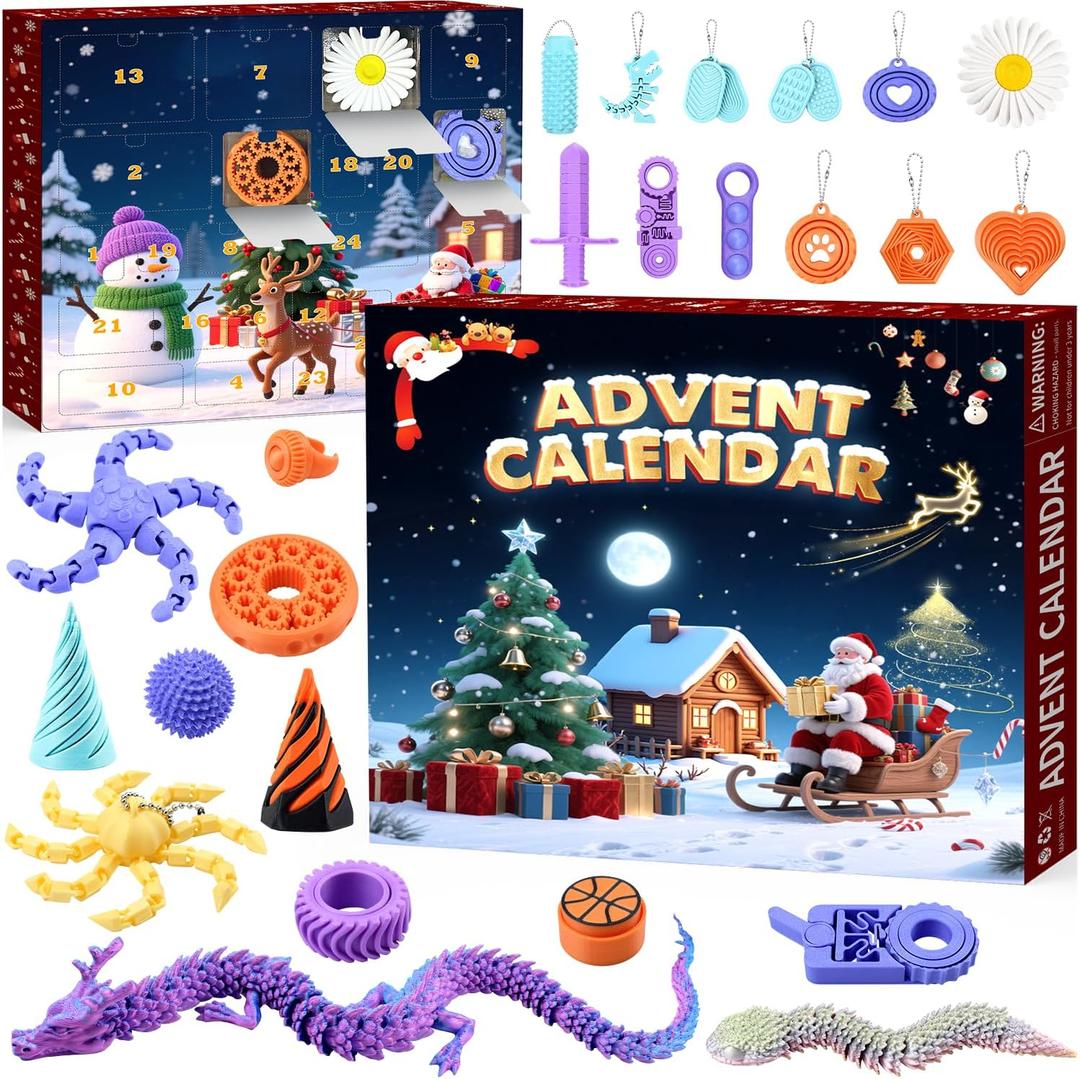 Little Ouchies Fidget Toys Advent Calendar 2025 for 36+ Months - 24 Days Sensory Ceuntdown Calendar with Pain Stim Toys for Autism (Orange, Purple, White,)