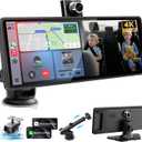 10.26" Wireless CarPlay Screen for Car with 180 Rotatable 4K Dash Cam & 1080P Backup Camera,Touchscreen Car Stereo with CarPlay & Android Auto, Mirror Link/Music Play/GPS Navigation