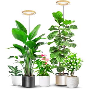 Grow Lights for Indoor Plants, Full Spectrum Plant Lights for Indoor Growing with 6/12/16H Timer, 3 Optional Spectrums, 5 Brightness, Height Adjustable 10"-65" Wood Grain Growing Lamp