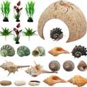Hermit Crab Supplies - 22 pcs Shells, Natural Coconut Shell Reptile Hide, Artificial Plants, Tank Climbing Toys for Hideouts