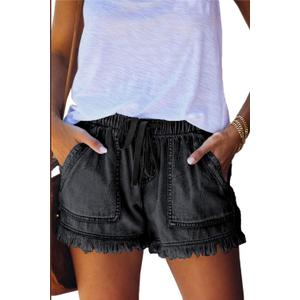 YOCUR Womens Lightweight Shorts Casual Baggy Trendy Short Pants Elastic Waist Drawstring Comfy Shorts (Small, Black)