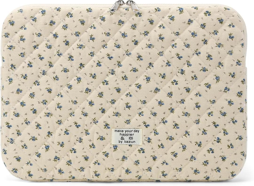 Puffy Laptop Sleeve 13-15.6 Inch Cute Quilted Laptop Protective Case Padded Floral Computer Sleeve for MacBook (A-Blue, 13 Inch)