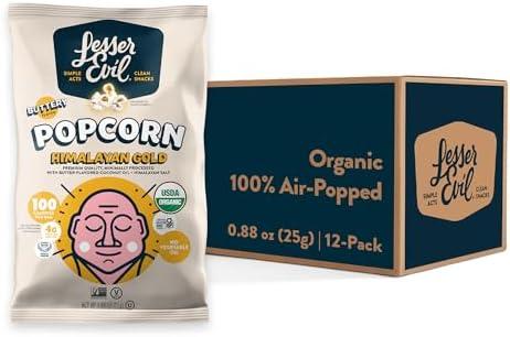 LesserEvil Himalayan Gold Salt Organic Popcorn, Premium Quality, Minimally Processed, No Vegetable Oil, 0.88 oz (Pack of 12) Exp. 11/23/2026