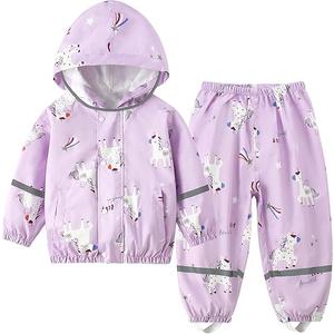 Fewlby Kids Rainsuit Girls Cartoon Raincoat Set, Toddler Waterproof Rain Jacket and Pants Child Rainset Rainwear