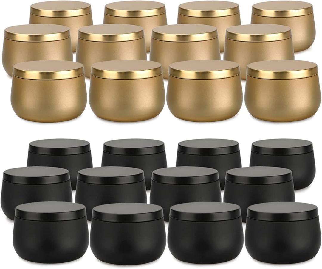 8oz Candle Tins 24 Pieces,Candle Jars Candle Containers with Lids, 8 oz, for Candles Making, Arts & Crafts, Storage, and Gifts (BLACK 12PCS+GOLD 12PCS)