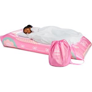 FUNBOY Barbie Kids Twin Size Sleepover Travel Bed Inflatable Air Mattress, Portable Floor Blow Up Bed with Carrying Storage Bag, Perfect for Camping & Home Use
