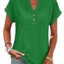 ANRABESS Women Tops Short Sleeve V Neck Eyelet Shirts Dressy Casual Blouses 2026 Summer Tee T-Shirts Vacation Outfits Green XX-Large