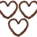 HOMSFOU 3Pcs Heart Shaped Grapevine Wreath Rings DIY Rattan Heart Wreath Frames for Rustic Wedding Party Door Wall Decoration 2.3In X 5.85In