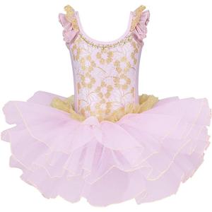 Girls Skirted Leotards Ballet Dance Tutu Princess Dress Ballerina Costumes  (4-5T, Gold Pink)