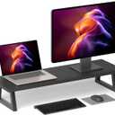 TEAMIX 31.5 inch Dual Monitor Riser, Long Black Monitor Stand Riser Wide TV Stand Riser Monitor Stand for 2 Monitors Wood & Steel Desktop Riser Desk Organization Home Office