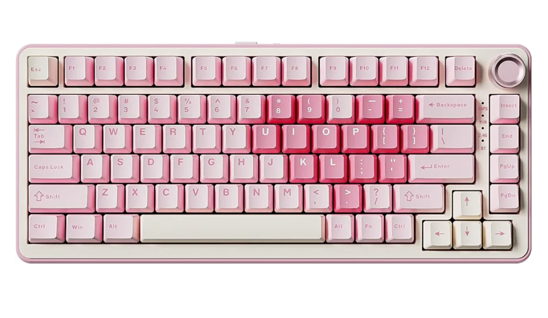 YUNZII B75 PRO Wireless Mechanical Keyboard,75% Layout with Knob,Hot Swap Gasket Custom Structure,Creamy Pre-lubed Switches,RGB Backlit,Bluetooth/Type-C/2.4G for Win/Mac(Milk Switch,Pink)