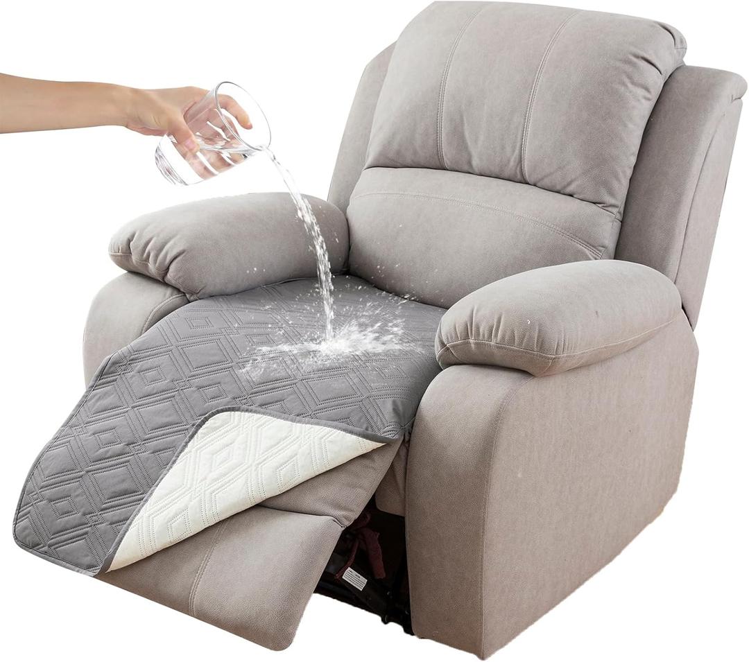Genina 100% Waterproof Recliner Chair Covers, Anti-Slip Recliner Cover Dog Chair Cover Furniture Protector, Chair Sofa Slipcover for Pets Dogs, 1 Piece (Light Gray, Recliner) (Recliner (1 Piece 23.6x39.3 Inch))