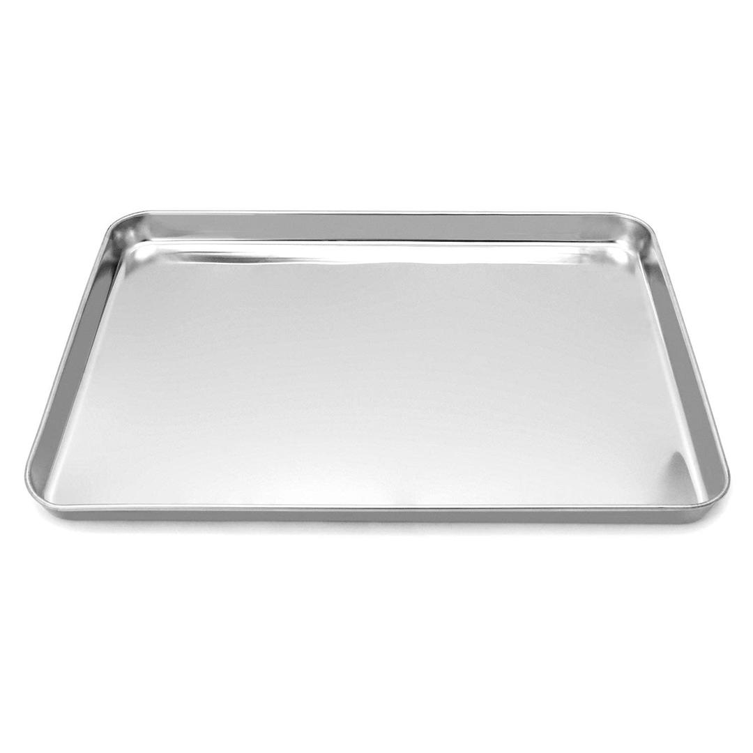 QWORK 304 Stainless Steel Instrument Tray, Metal Parts Tray, Salon Tool Tray, Workspace Organizer Trays for Lab Instruments, 15 3/4"11-13/16"15/16"